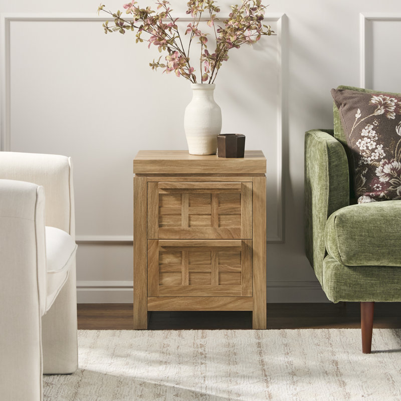 Modern 2 Drawer Nightstand Side Table, Heritage Oak