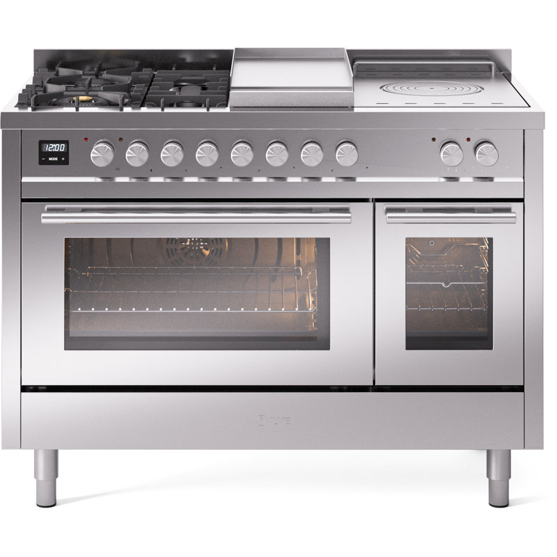 Cuisinière à double carburant ILVE ProfessionalPlus II 48, boutons, Bleu / gris, Propane liquide