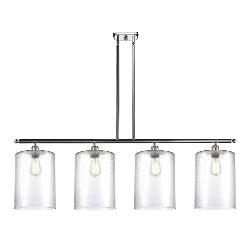 Luminaire suspendu tambour 4 lumières Dublin, Transparent, Chrome poli
