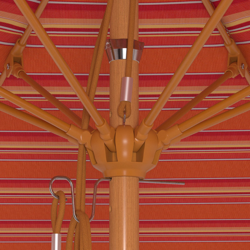 Parasol en bois de teck 11 pi, Rayures oranges