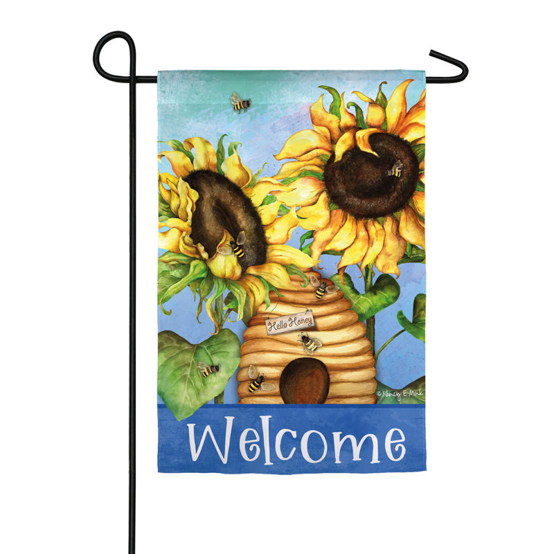 Bonjour à 2 côtés 18 x 12,5 po. suède de fleurs miel drapeau de jardin