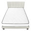 Lit, grand lit, tapissier, aspect lin beige, pieds en bois noir, transitionnel