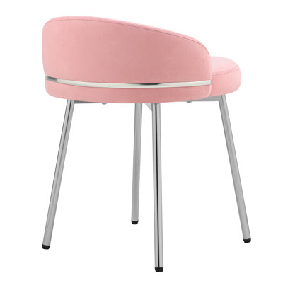 Vanity Chair with Low Back Accent Stool Makeup Chair for Bedroom Bathroom and Living Room, Velvet, Pink