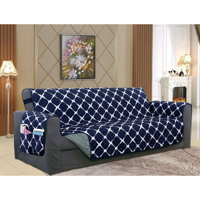 Housse pour canapé à coussins carrés/rectangulaires, Polyester bleu marine / gris