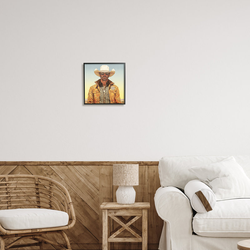 «Cowboy at Sunset» par RB, impression sur toile, Giclée encadrée noir minuit, H 12 po x l 12 po