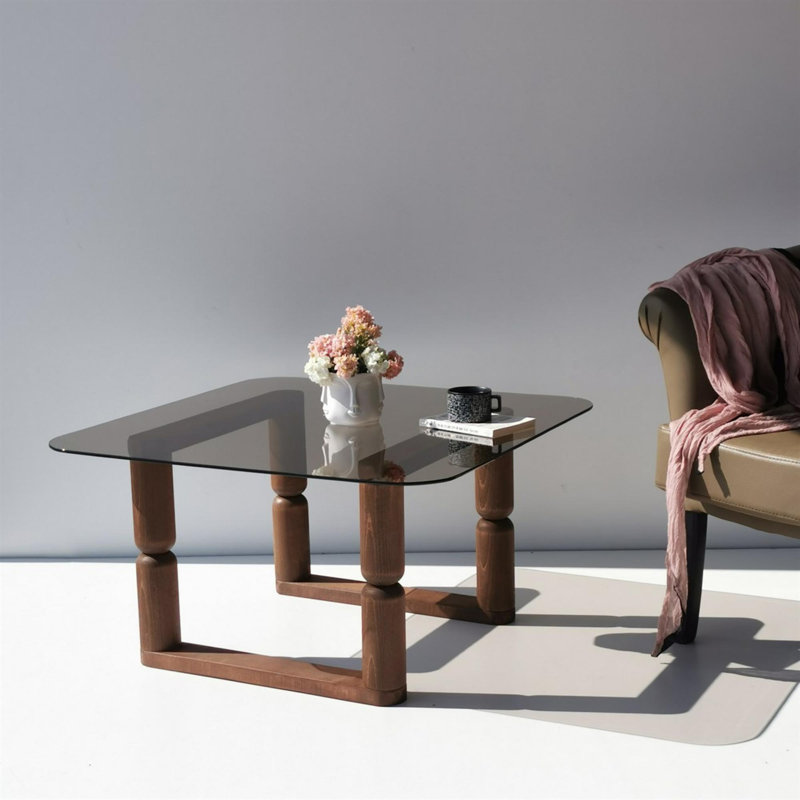 Modern Coffee Table with 100% Tempered Glass Top & 100% Beech Wood Frame, 31.5 x 16.5 x 31.5 inches | Stylish Bronze Finish | Disassembled for Easy Assembly | Perfect for Contemporary Living Rooms & Lounge Areas