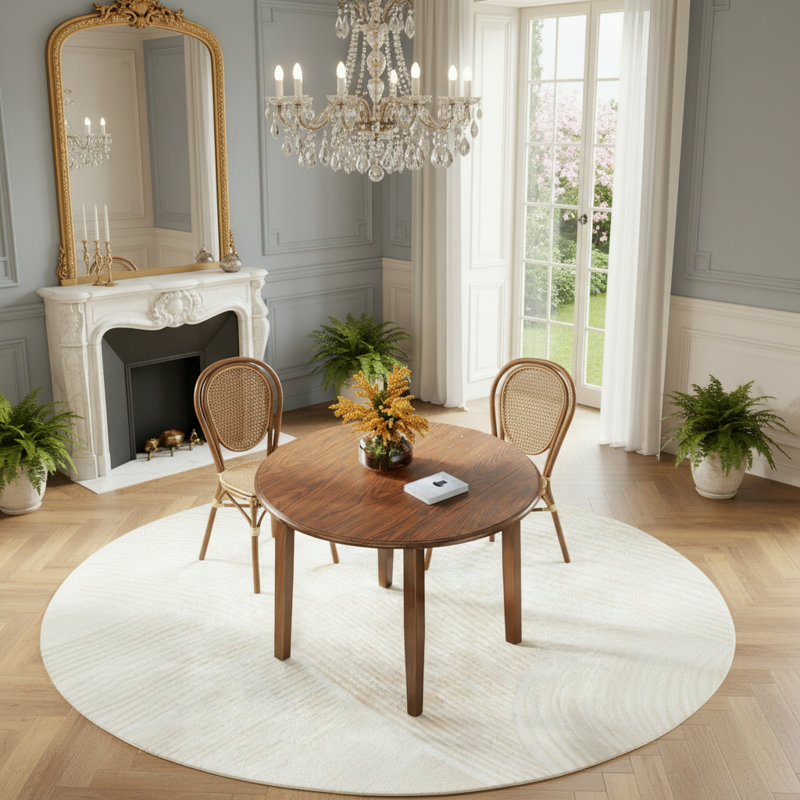 Table de salle à manger ronde avec 2 abattants, Brun