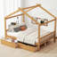 Lit plateforme double pleine grandeur (conception de toit) - tête de lit / pied de lit, 2 tiroirs de rangement, sécuritaire pour les enfants, facile à assembler - naturel-1370390408