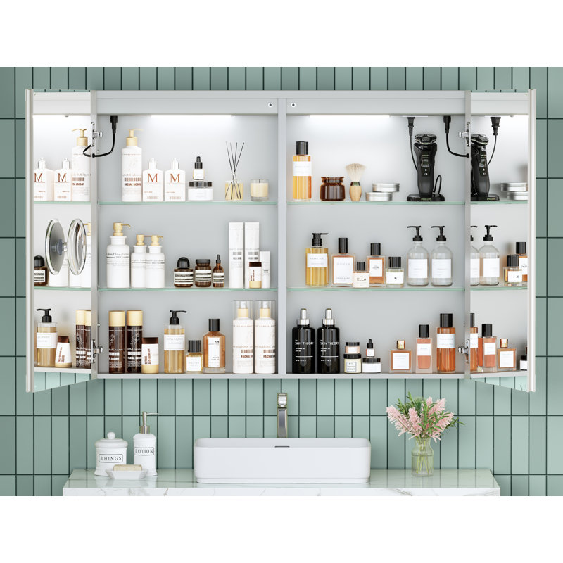 Recessed or Surface LED Mirror Medicine Cabinet, Defogger, Touch Sensor, Dimmer, Outlets and USBs, 30" H x 40" W x 5.47" D