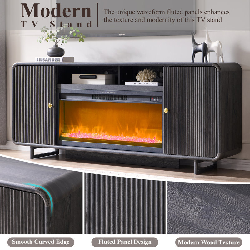 Meuble télé avec foyer 70 po Abrianna, Gris