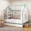 Structure de lit House avec lit gigogne, tablettes de rangement et éclairage DEL-921523736-921523738