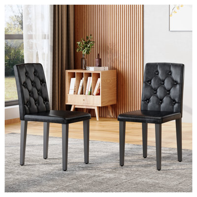 Ensemble de 2 chaises noires avec dossier à boucle, revêtement en similicuir et pieds en métal