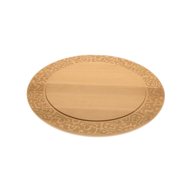 Beech Wood Round Cheese Board with Intricate Design