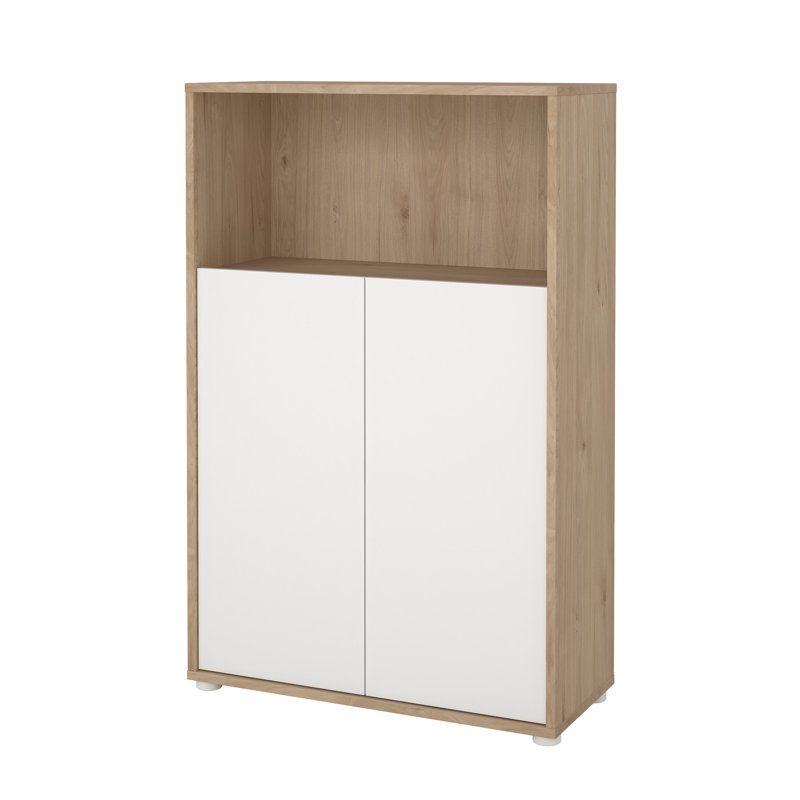 Bibliothèque à 3 niveaux avec 2 portes et rangement ouvert H 48,66 "x l 31,34" Embrie, Blanc/naturel