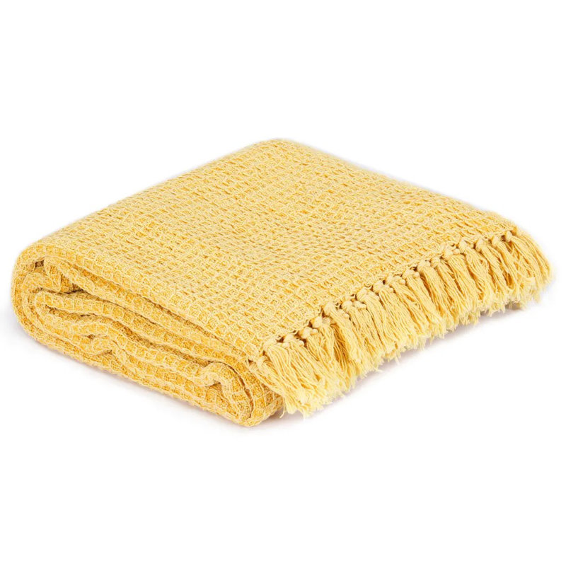 vidaXL Throw 100% cotton Throw Blanket, Yellow, W63 x L82.7 inches