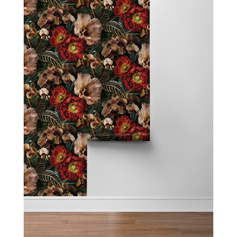 Rouleau de papier peint adhésif Bring On The Drama à motif floral l 20,5 po x L 18 po