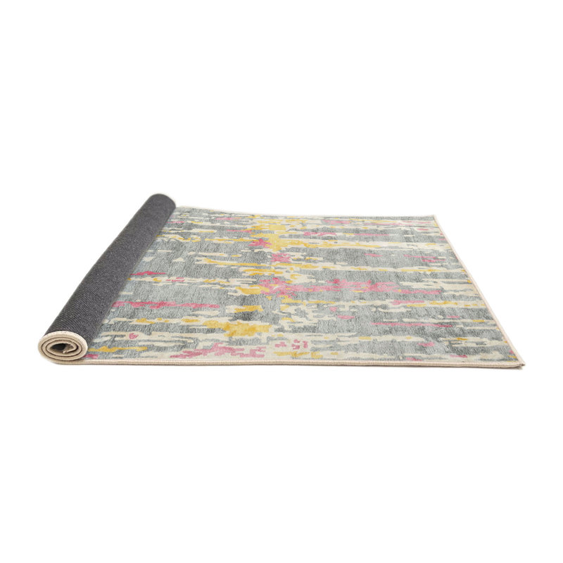 Tapis abstrait beige / gris / rose, Rond 8 pi