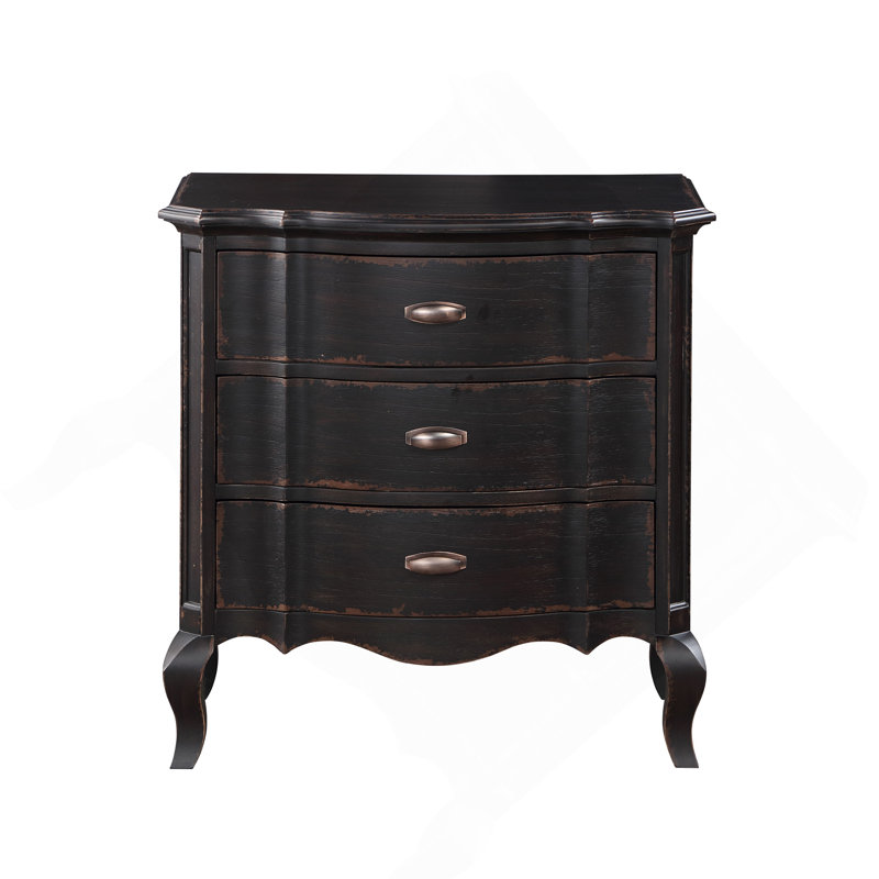 Table de chevet 3 tiroirs noir antique, Noir antique