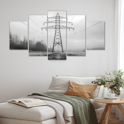 Monochrome Grey Winter Electric Aura Power Lines - Power Lines Wall Art Print Set