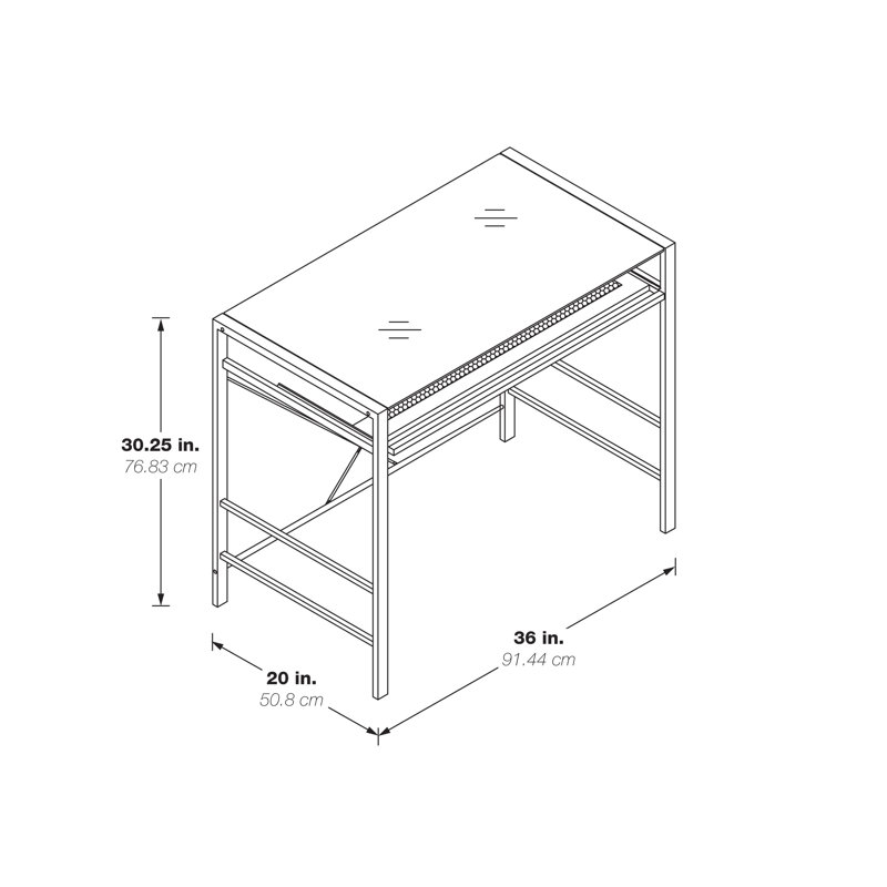 Glass Top Metal Base Computer Desk, Black/Silver