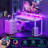 Ameliore 55.1" L Shaped Computer Desk with File Drawer, LED Lights and Keyboard Tray-88597093