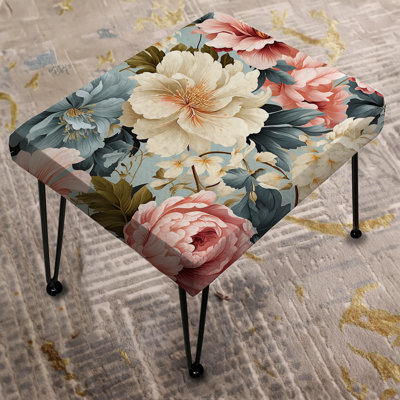 Pink And Beige Charm Victorian Pattern - Floral Rectangle Ottoman by Design Art