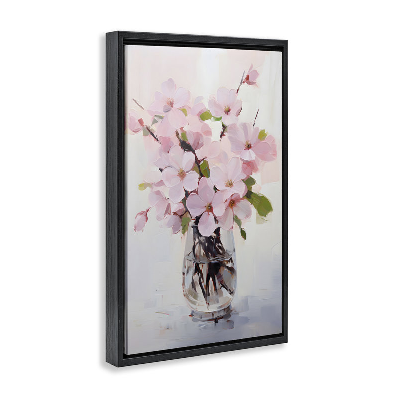 «Rosy Flower Vase» par Petals Prints Design, H 25 po x l 17 po, Cadre flottant noir de jais