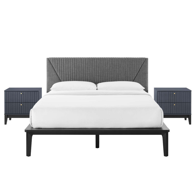 Modway Dakota 3 Piece Bedroom Set with Bed and 2 Nightstands, Blue
