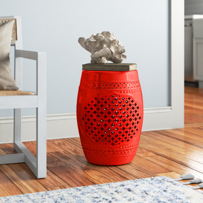 Newlyn 17.75" Lattice Ceramic Garden Accent Stool - Red