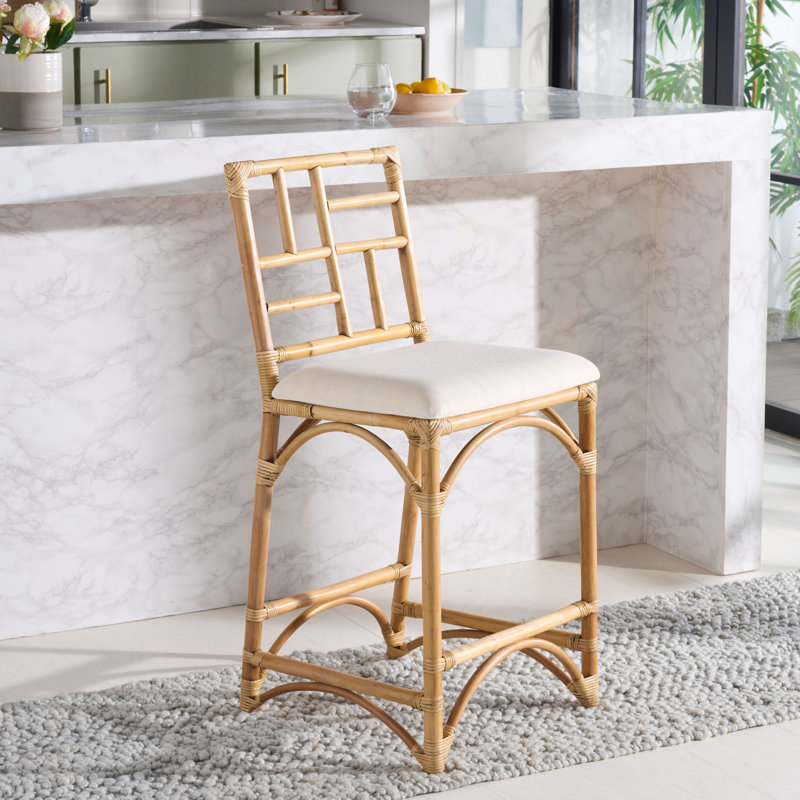 Tabouret de bar avec coussin Christine, Miel brun délavé