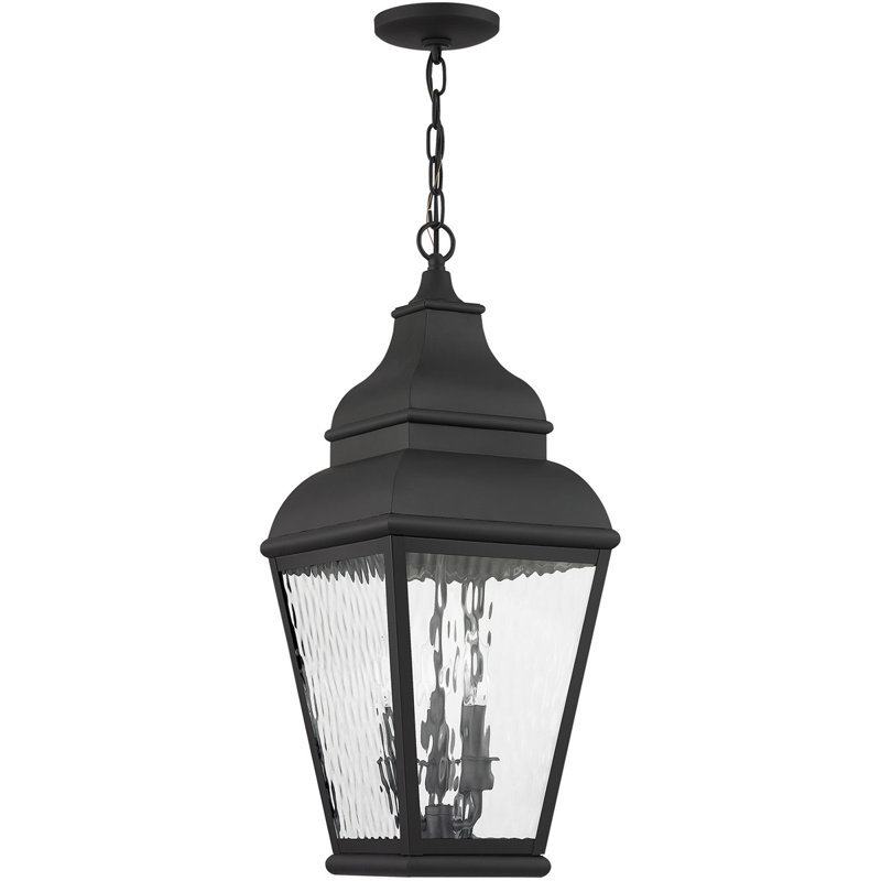 10-inch Outdoor Chain Lantern Pendant Lighting Fixture with Clear Water Glass Shade, Vintage Pewter