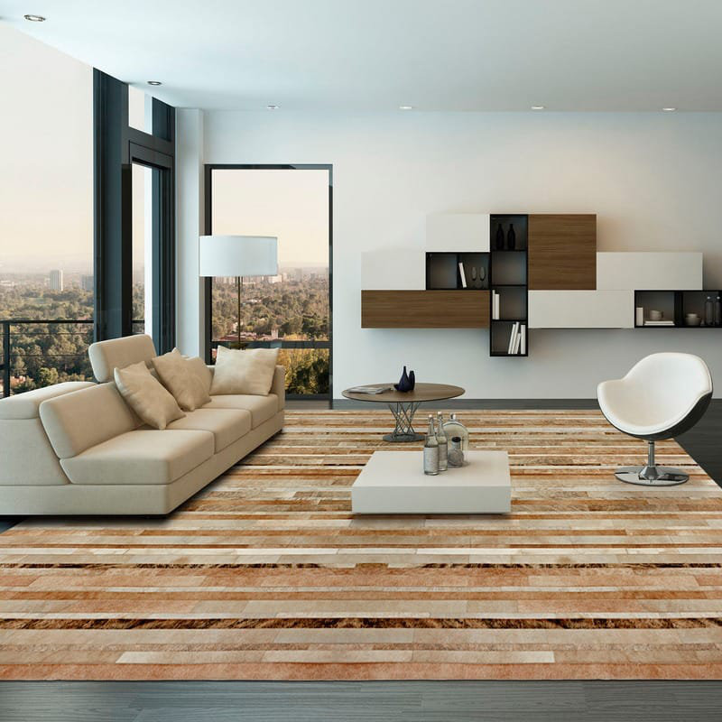 Kronos Cowhide Striped Area Rug, Rectangle 6' x 9'