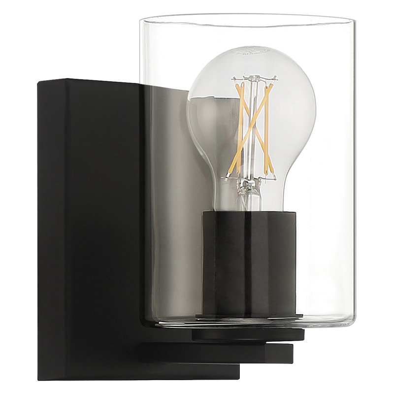 Steel Armed Sconce, Matte Black, Clear