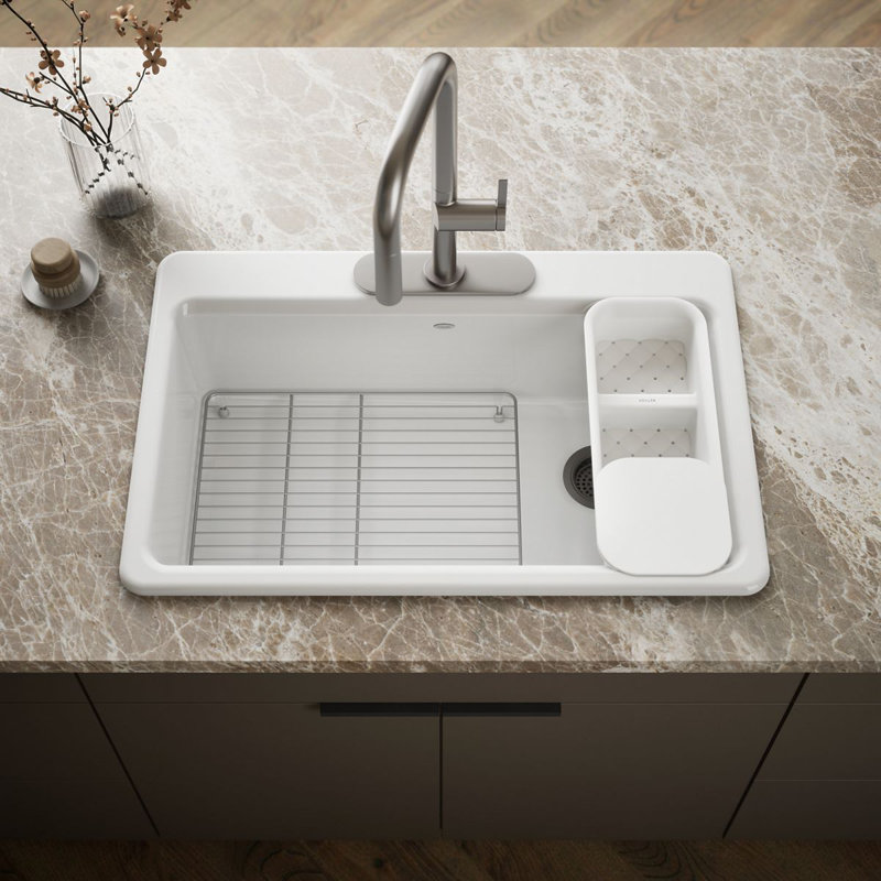 Riverby™ Single-Bowl Top-Mount Kitchen Snk with Accessories, 3 hole, White