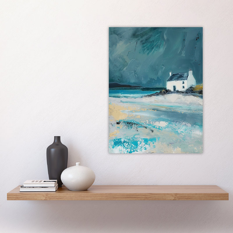 Scottish Cottage Coastal Hills Oil Painting Wall Art Print