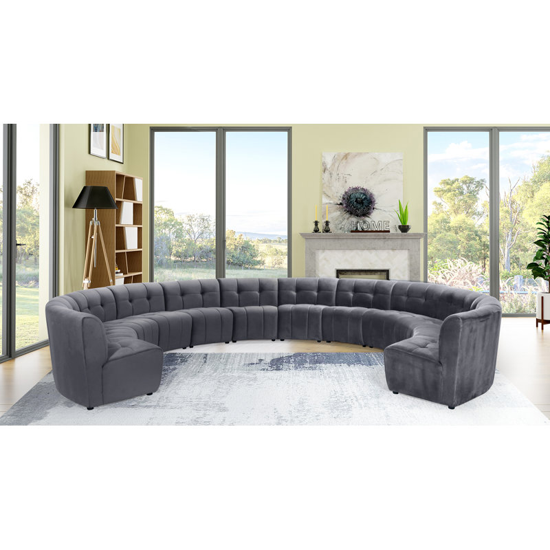Jedson Velvet Sectional Symmetrical, Grey Velvet