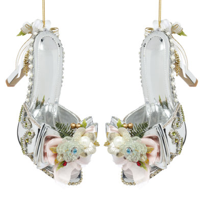 Silver Shoe Slip-On With Trim Ornament - 3 X 8 Inches Set Of 2