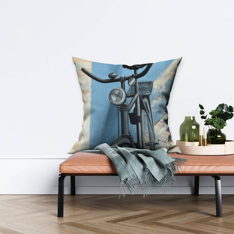 Abandoned bicycle - 26"x26" Throw pillow - Poly twill - Print on demand, 26" H x 26" W, Blue/Gray, Polyester/Polyfill