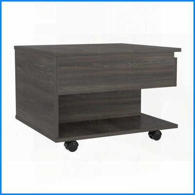 Table basse à plateau relevable espresso avec rangement dissimulé Luanda, tablette latérale ouverte et amp; Roulettes verrouillables