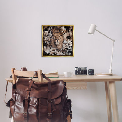 «Mixed Flowers & Lion», art mural encadré flottant par Reinders