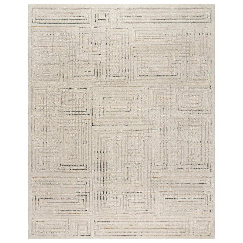 Trevi Kosmas Linear Modern Abstract Ivory Cream Plush Polyester Area Rug, Rectangle 5'3" x 7'