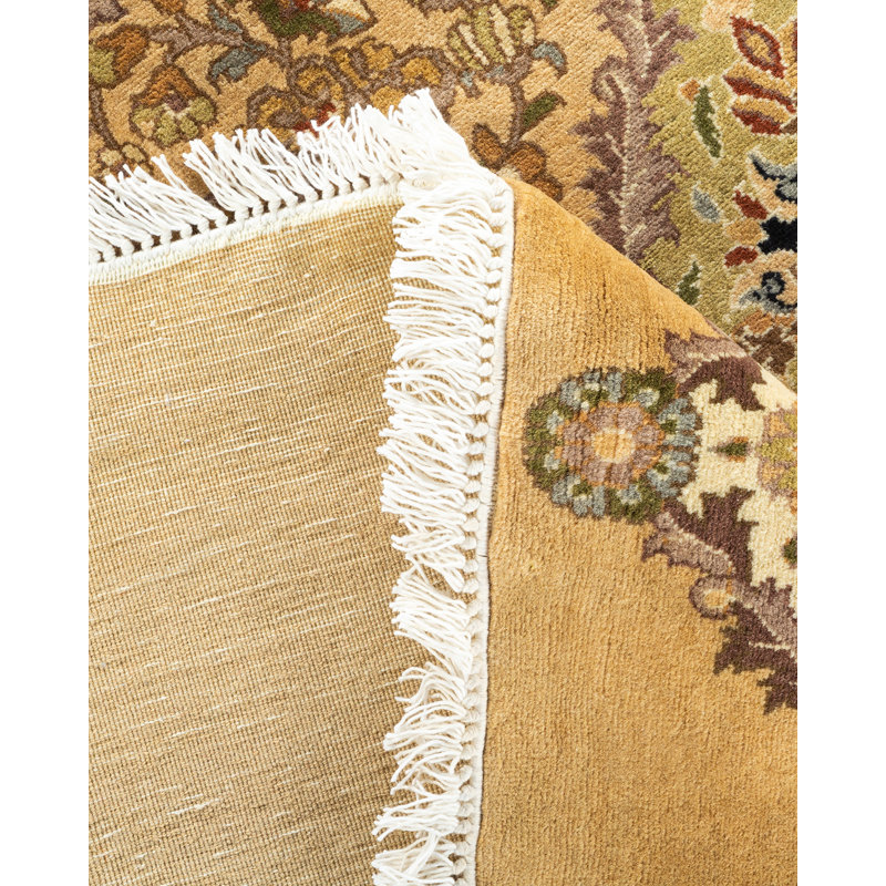 Tapis beige / gris / noir noué à la main de conception unique 7 pi 1 po x 7 pi 1 po Mogul