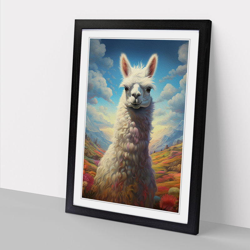 Llama Conceptual No.2 - Single Picture Frame Print on Wood, Black Framed, 64cm H x 46cm W x 2cm D