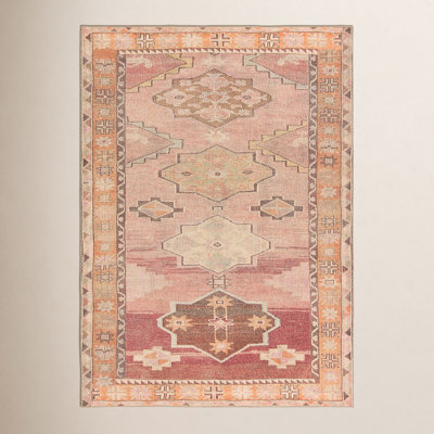 Orange Pink Brown Washable Oriental Rug