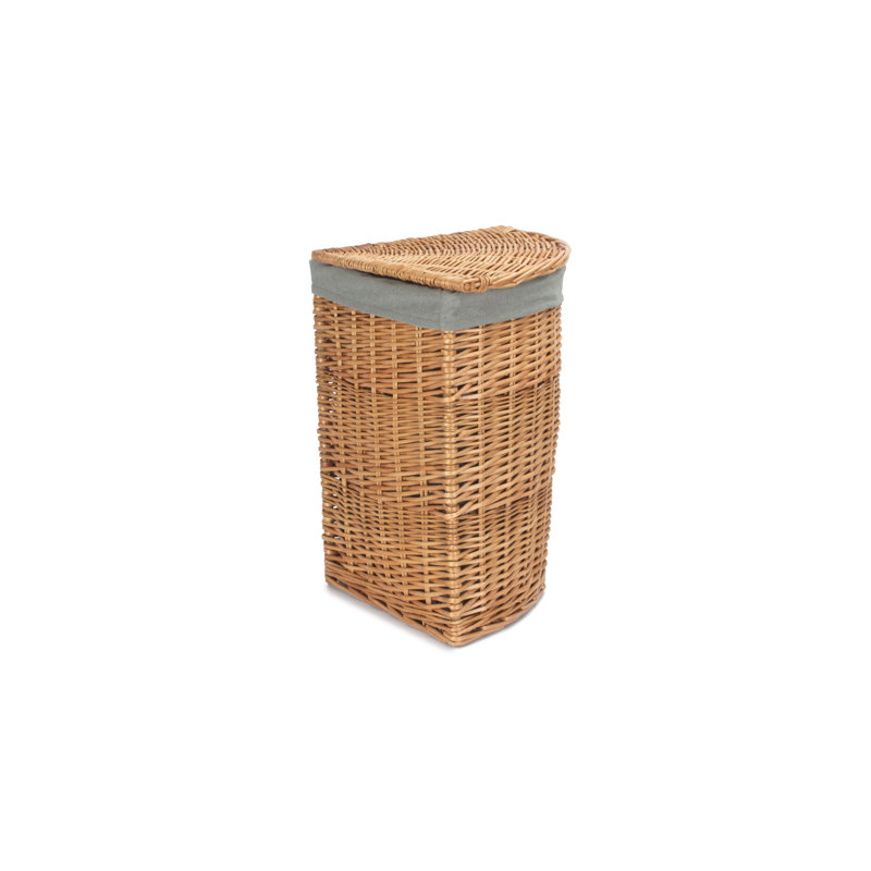 Wicker Lined Corner Laundry Bin Basket, Light Steamed/Grey Sage Lining, Small (50cm H x 33cm W x 33cm D)