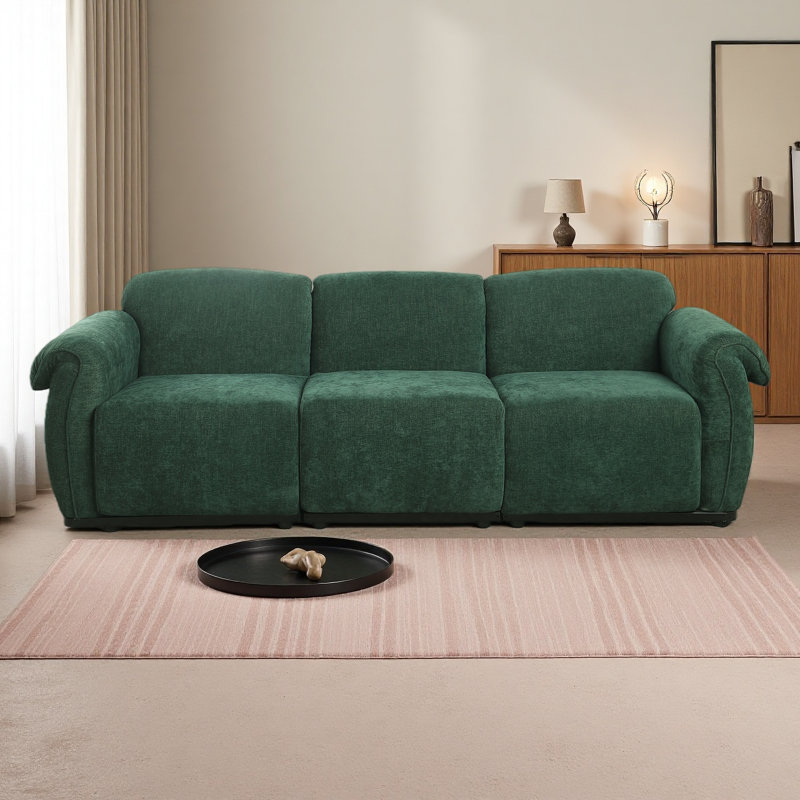 Canapé modulaire à la mode 93 po, structure en fer, canapé en chenille de 93 po, H 30 po x l 93 po x P 35,43 po, 3, Vert