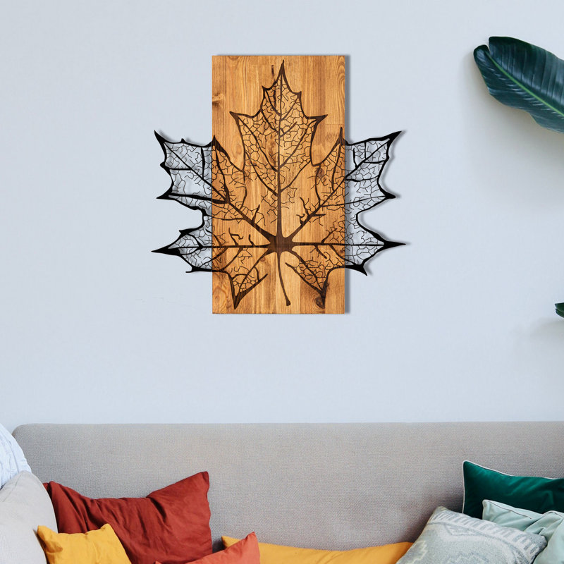 Elegant Decorative Wooden Wall Accessory, Black & Walnut, 22.0 x 22.8 inches | 100% Metal Frame (Thickness: 0.05 inches), 100% Wooden Backing (Thickness: 1.2 inches) | Perfect for Home Decor & Modern Spaces