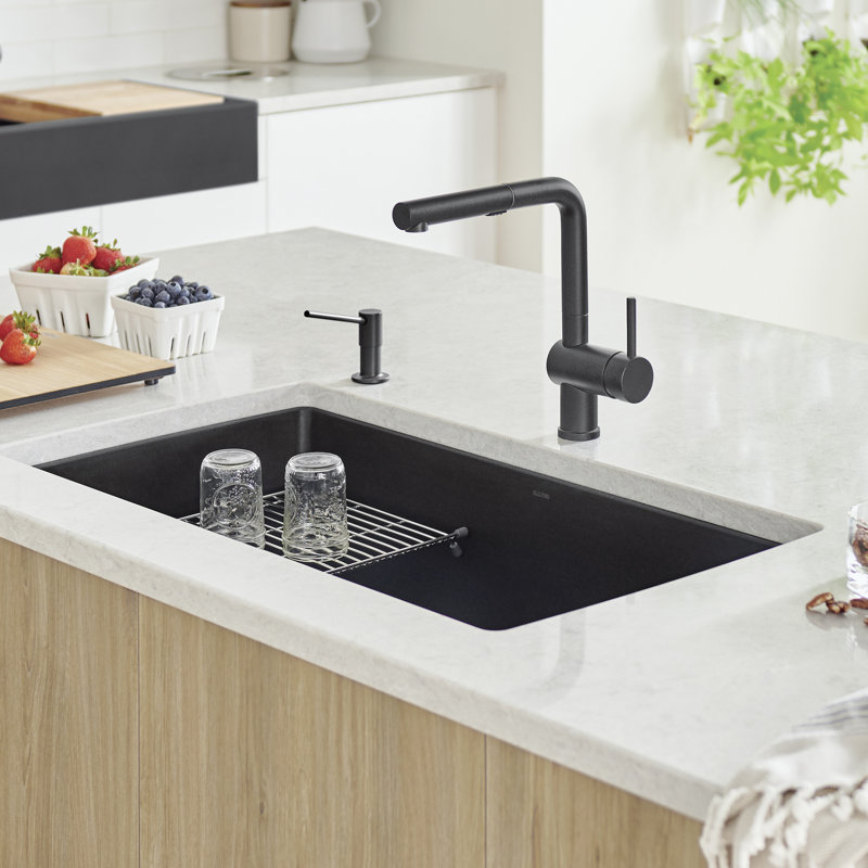 Precis SILGRANIT 32" L X 19" W Super Single Undermount Kitchen SInk, Café Brown