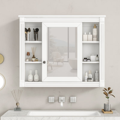 Armoire à pharmacie 35 po x 28 po avec miroir et tablettes, rangement mural