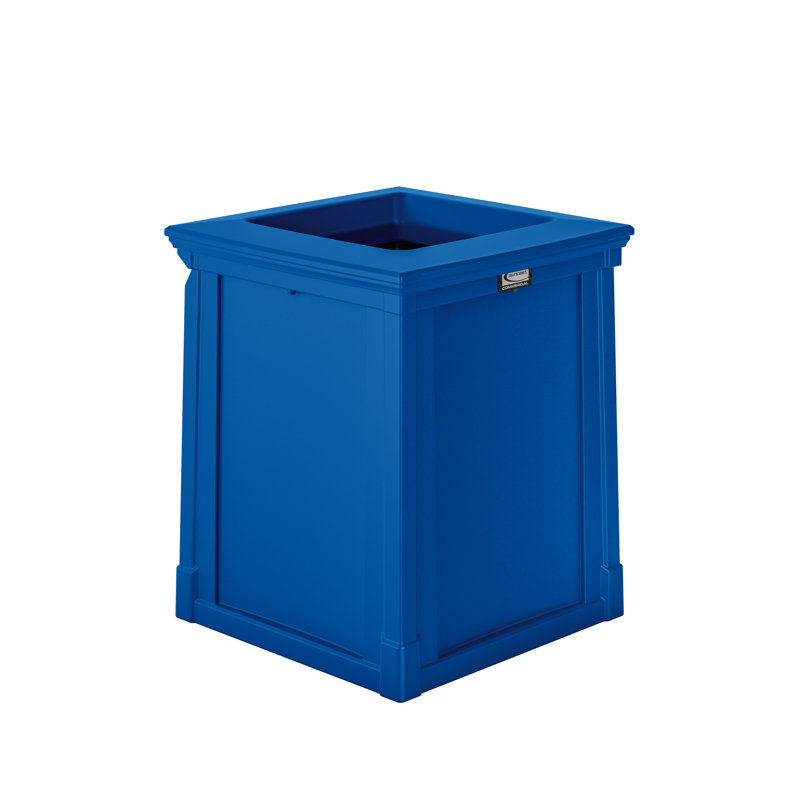 Poubelle d'extérieur en plastique avec dessus ouvert de l 28,5 po x P 28,5 po Suncast, fabriquée aux États-Unis, Bleu